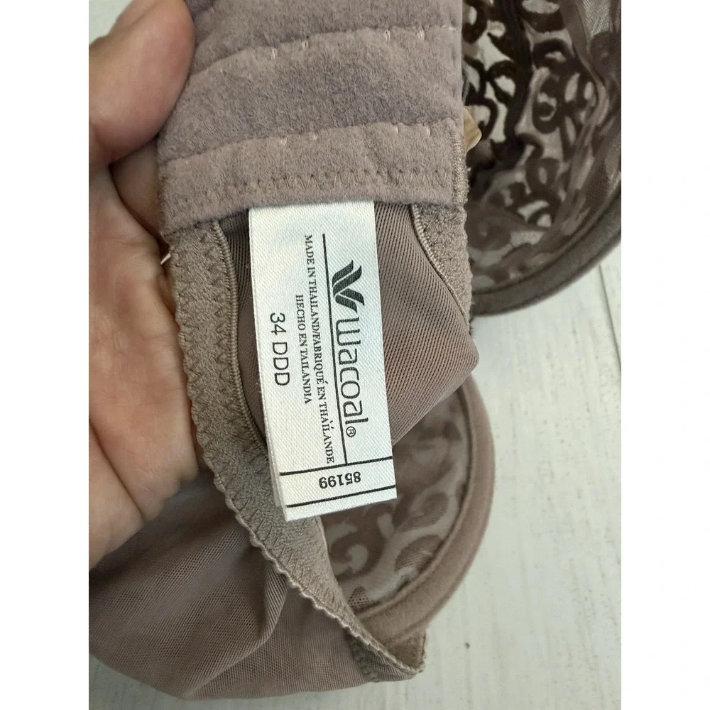 Wacoal Arabesque Embroidered Bra‎ Sz 34DDD Taupe Brown 85199